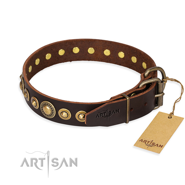 Top notch full grain natural leather dog collar created for fancy walking