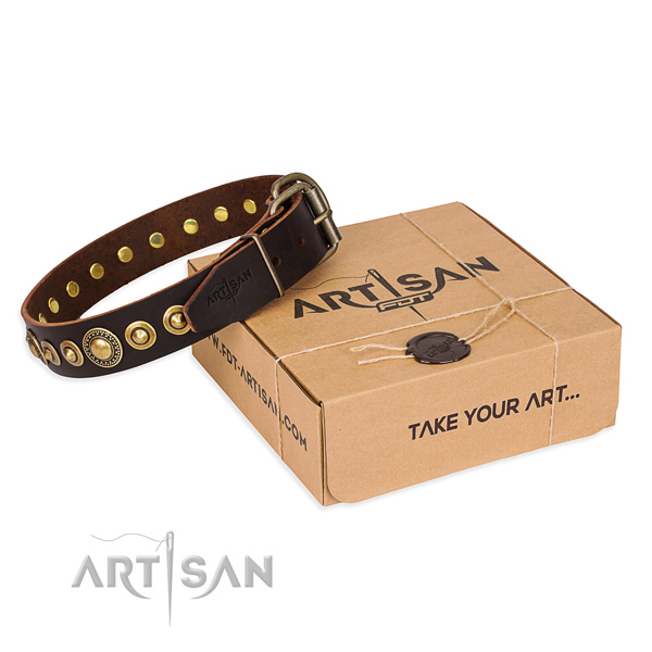 Best quality full grain natural leather dog collar crafted for daily use