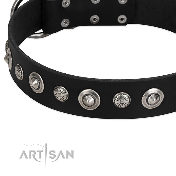 Top notch studded dog collar of top quality full grain genuine leather