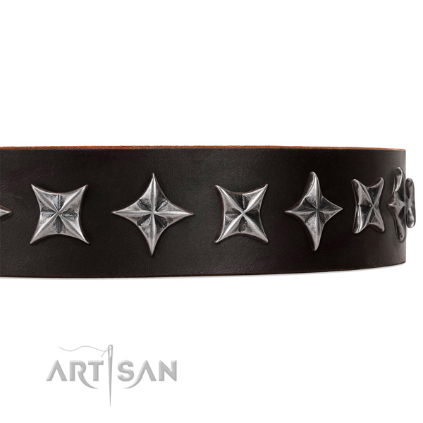Stylish walking embellished dog collar of high quality genuine leather