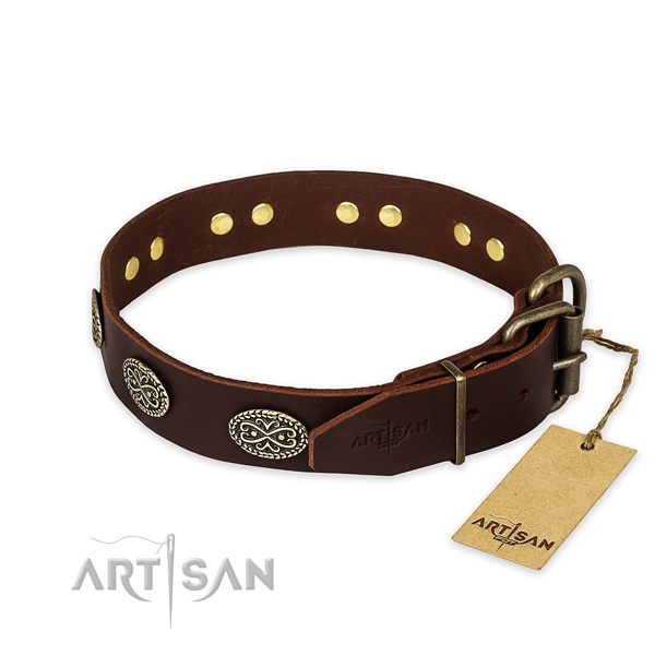 Durable buckle on full grain leather collar for your impressive dog
