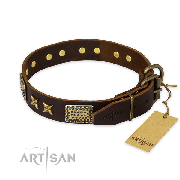Rust-proof buckle on full grain genuine leather collar for your handsome canine