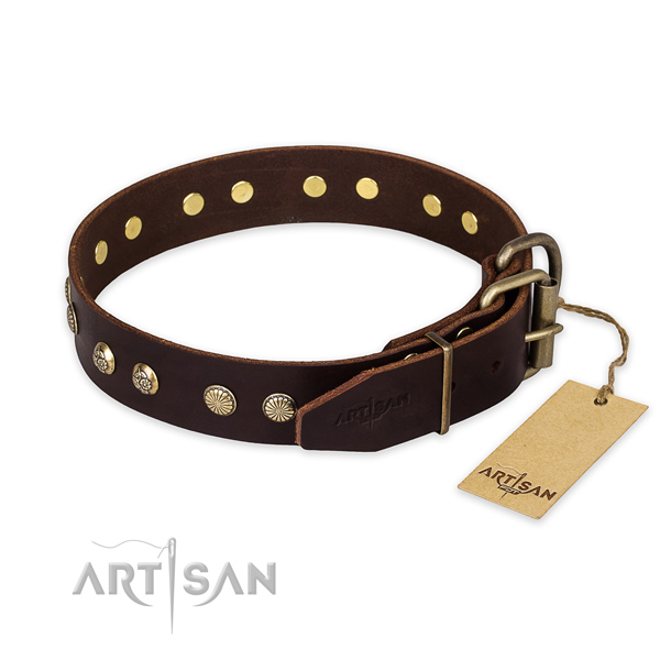 Strong buckle on full grain genuine leather collar for your handsome pet