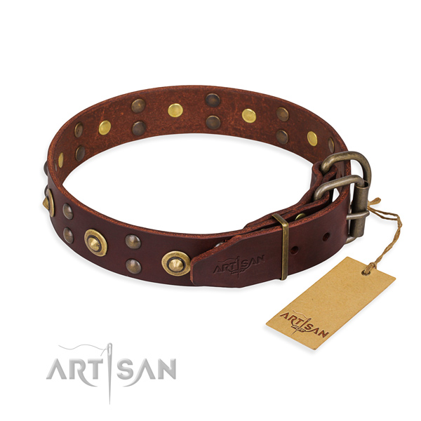 Rust resistant traditional buckle on full grain leather collar for your handsome pet