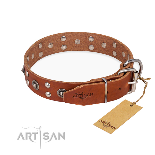 Corrosion proof hardware on full grain leather collar for your beautiful dog
