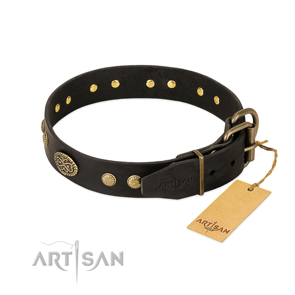 Strong hardware on full grain natural leather dog collar for your dog