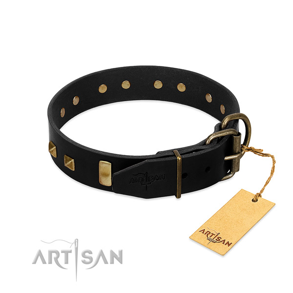 Reliable leather dog collar with rust resistant hardware
