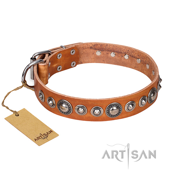 Leather dog collar made of quality material with reliable D-ring