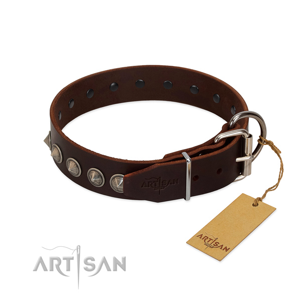 Exquisite decorated leather dog collar for walking