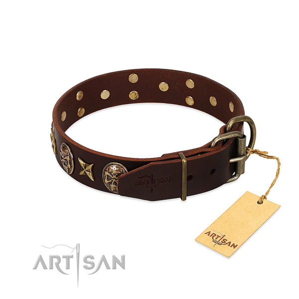 Durable decorations on genuine leather dog collar for your four-legged friend