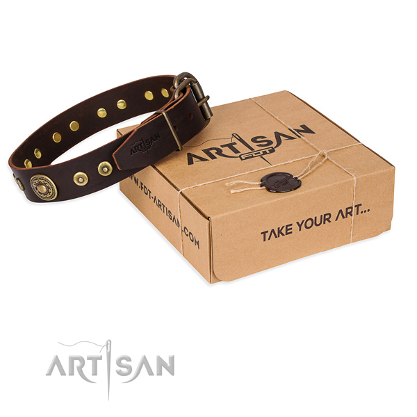 Full grain natural leather dog collar made of best quality material with reliable hardware
