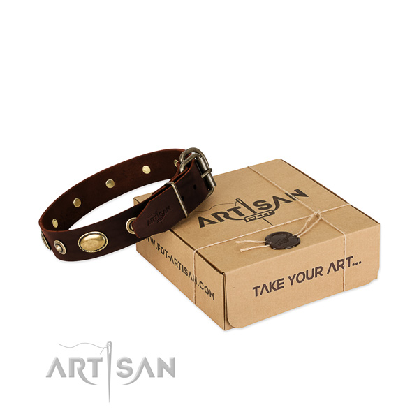 Corrosion proof fittings on full grain natural leather dog collar for your canine