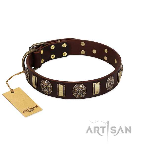 Convenient full grain natural leather dog collar for daily walking