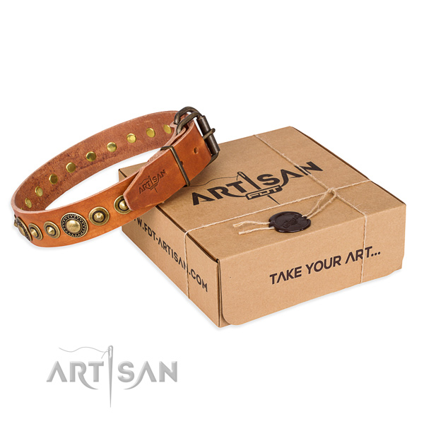 Durable full grain natural leather dog collar handmade for comfy wearing