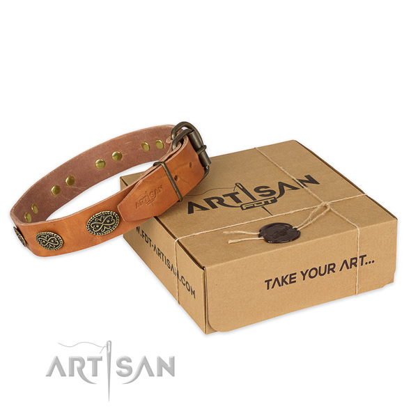 Strong hardware on genuine leather collar for your stylish canine