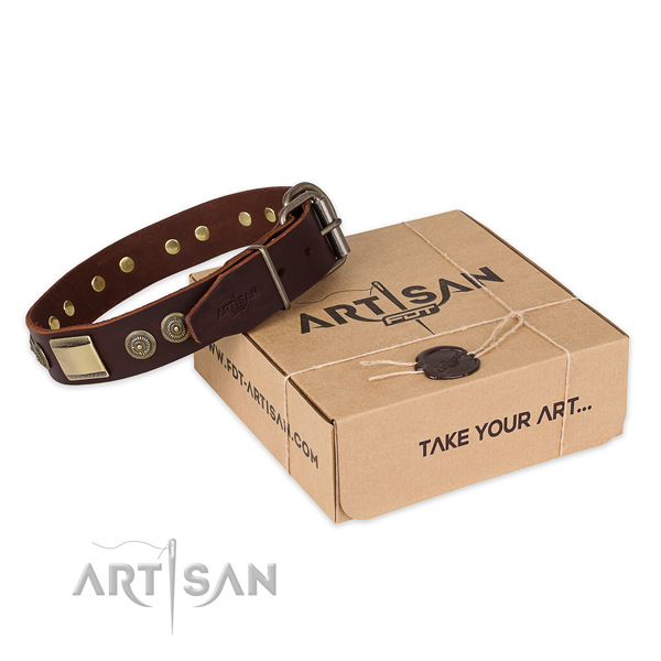 Rust resistant buckle on full grain genuine leather dog collar for comfortable wearing
