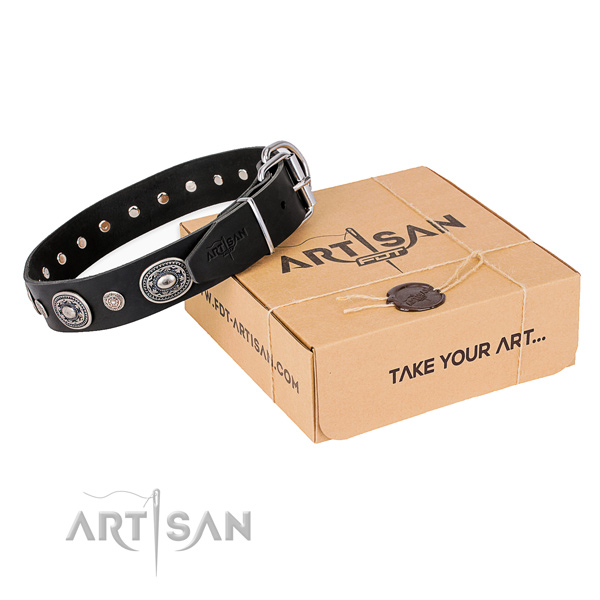 Gentle to touch full grain genuine leather dog collar handcrafted for handy use