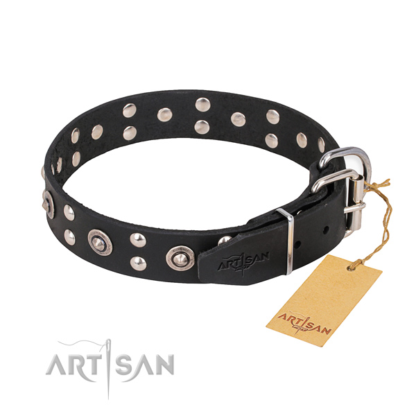 Corrosion resistant traditional buckle on genuine leather collar for your stylish canine