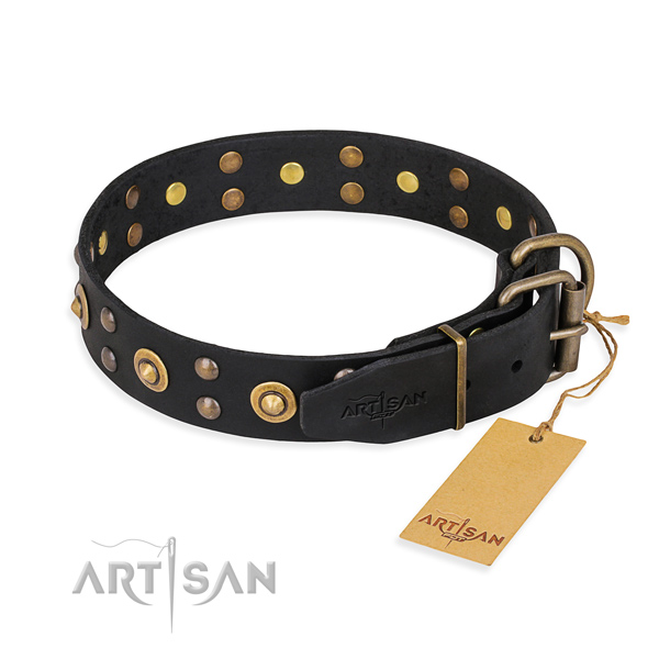 Rust resistant D-ring on genuine leather collar for your stylish canine