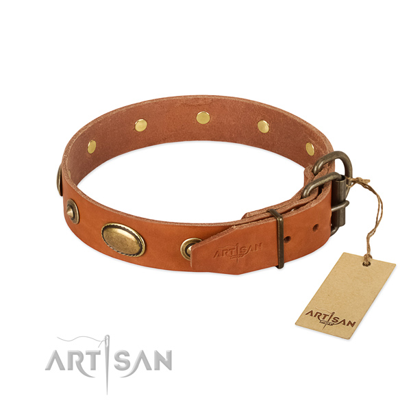 Durable hardware on natural leather dog collar for your doggie