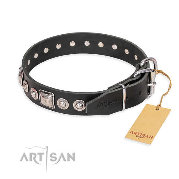 Genuine leather dog collar made of top rate material with rust resistant embellishments