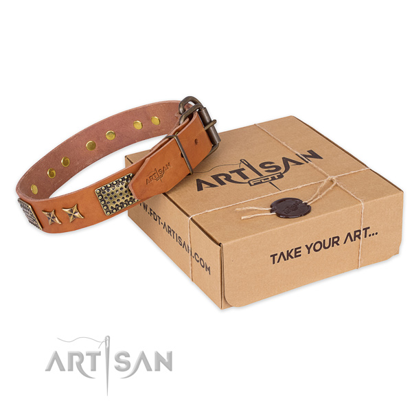 Strong buckle on full grain leather collar for your handsome four-legged friend