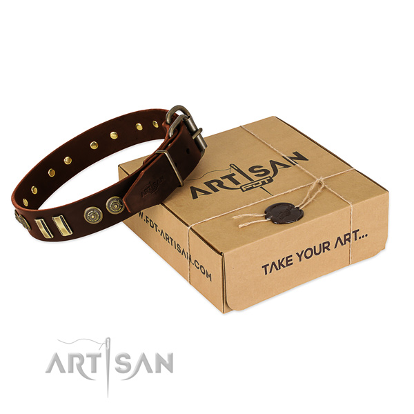 Strong studs on genuine leather dog collar for your four-legged friend