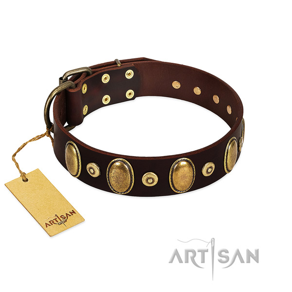 Everyday use dog collar of full grain genuine leather