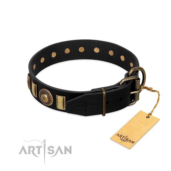Gentle to touch natural leather dog collar with studs