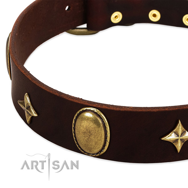 High quality full grain natural leather dog collar with corrosion proof D-ring