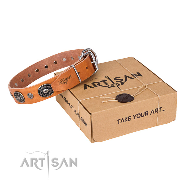 Top rate natural genuine leather dog collar created for everyday walking