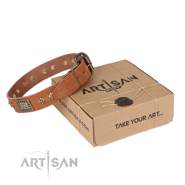 Easy to adjust full grain natural leather collar for your handsome doggie