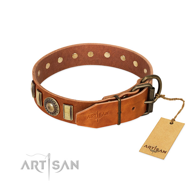 Handcrafted full grain genuine leather dog collar with rust resistant buckle