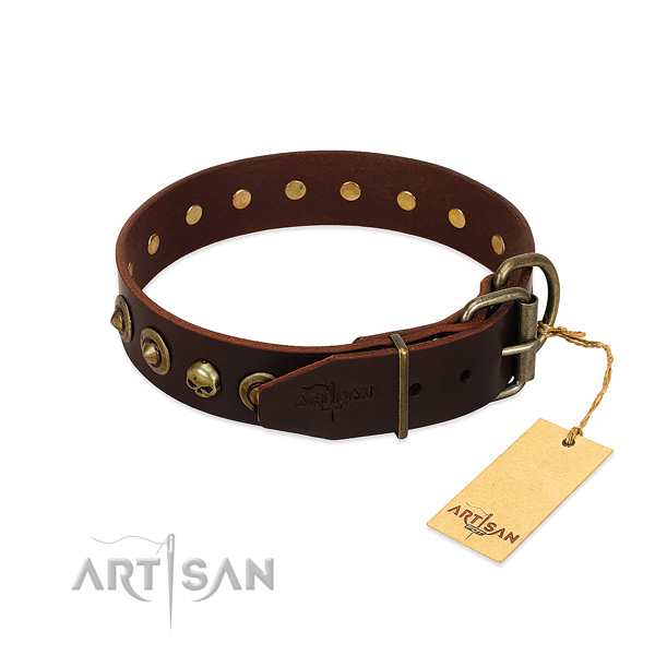 Genuine leather collar with trendy decorations for your doggie