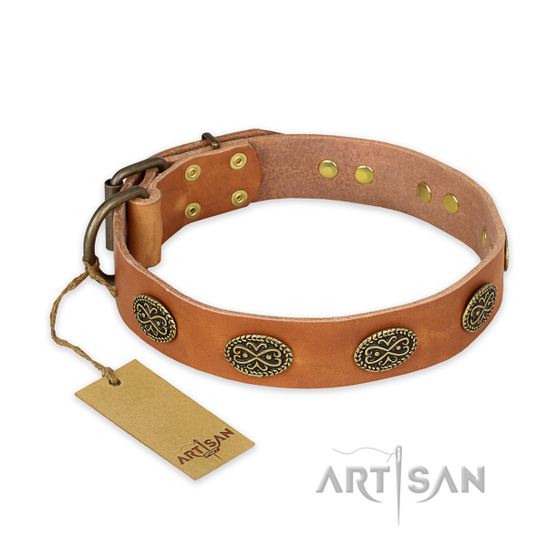 Exquisite full grain genuine leather dog collar with corrosion proof buckle