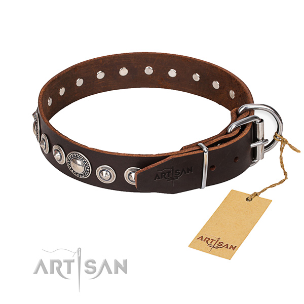 Full grain leather dog collar made of quality material with corrosion resistant hardware