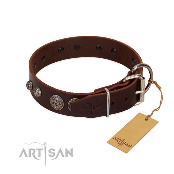 Corrosion resistant hardware on full grain leather dog collar for your four-legged friend