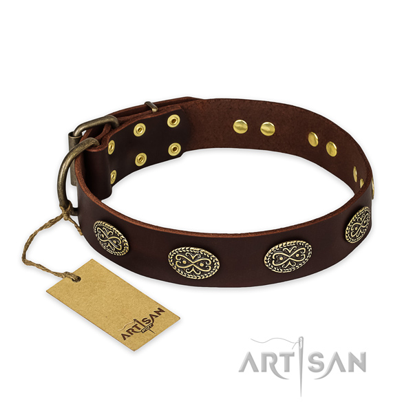 Comfortable full grain leather dog collar with reliable traditional buckle