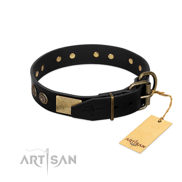Durable decorations on genuine leather dog collar for your doggie