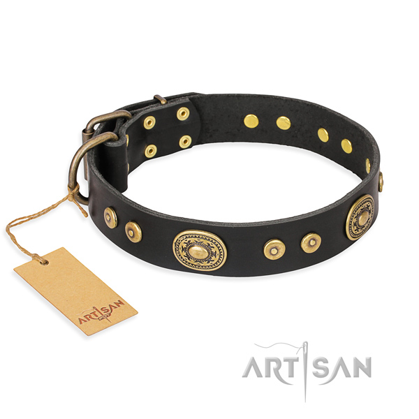 Full grain leather dog collar made of flexible material with strong D-ring