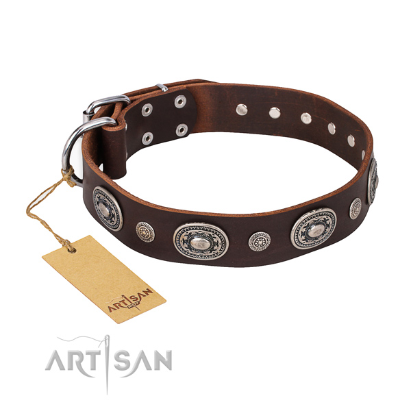 Strong full grain genuine leather collar handmade for your dog
