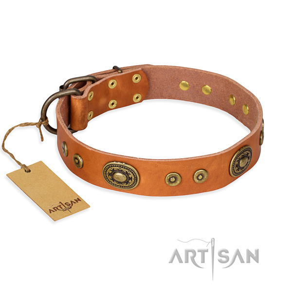 Leather dog collar made of soft material with corrosion proof traditional buckle