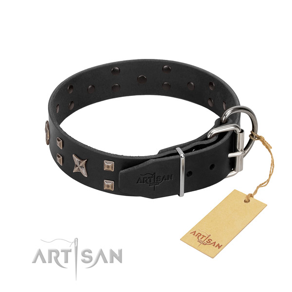 Soft to touch full grain natural leather dog collar for your impressive canine