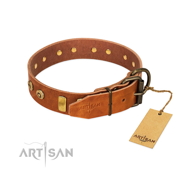 Amazing studded full grain natural leather dog collar of soft to touch material