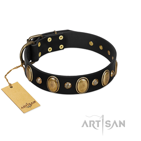 Leather dog collar of soft material with stunning studs
