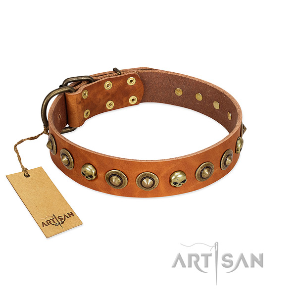 Full grain natural leather collar with extraordinary decorations for your dog