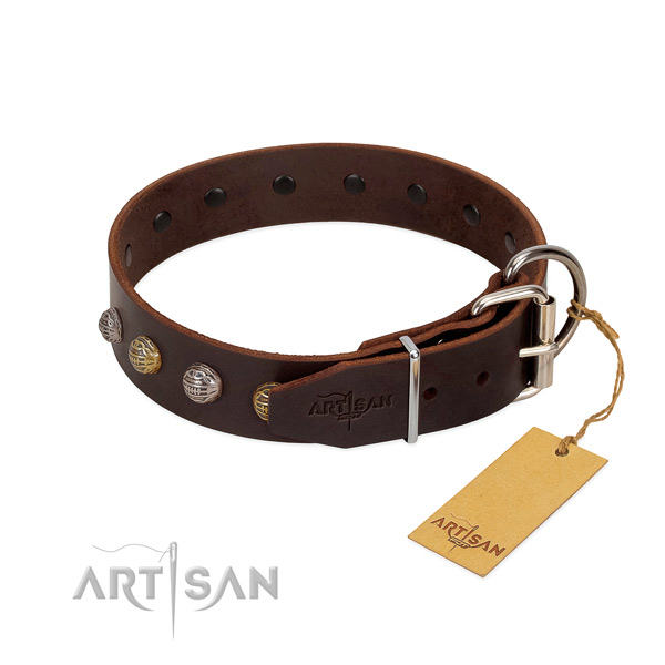 Awesome full grain natural leather dog collar with strong traditional buckle