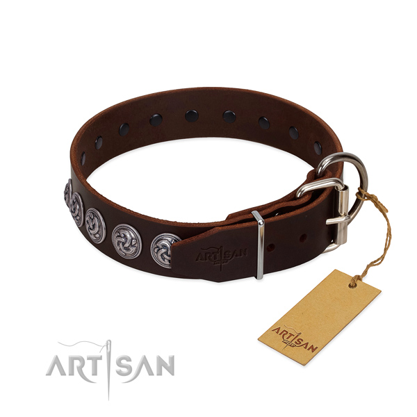 Durable hardware on handmade full grain natural leather dog collar