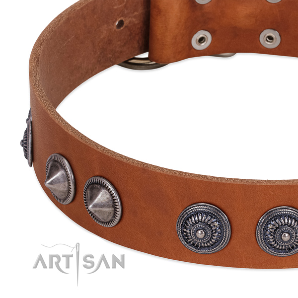Stylish full grain genuine leather dog collar with strong D-ring