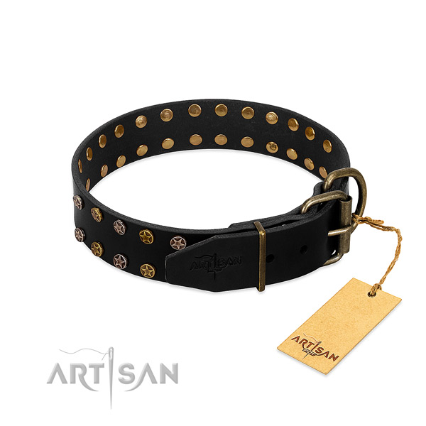 Full grain natural leather collar with exquisite decorations for your four-legged friend